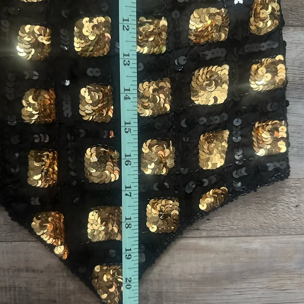 Vintage 1970s RARE 100% Silk Black and Gold Beaded and Sequined Size M Vest - Picture 4 of 10